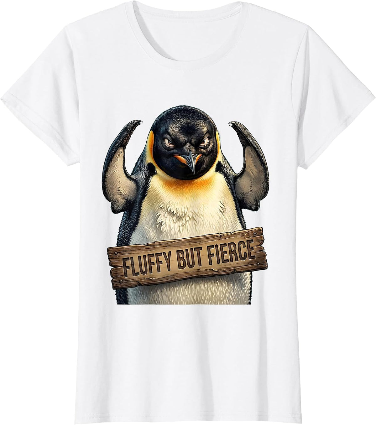 Fluffy But Fierce Penguin Graphic Design T-Shirt - White