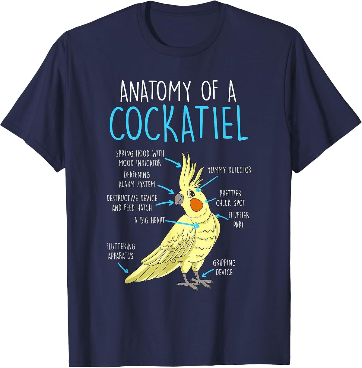 Anatomy of a Cockatiel Bird T-Shirt - Navy Blue