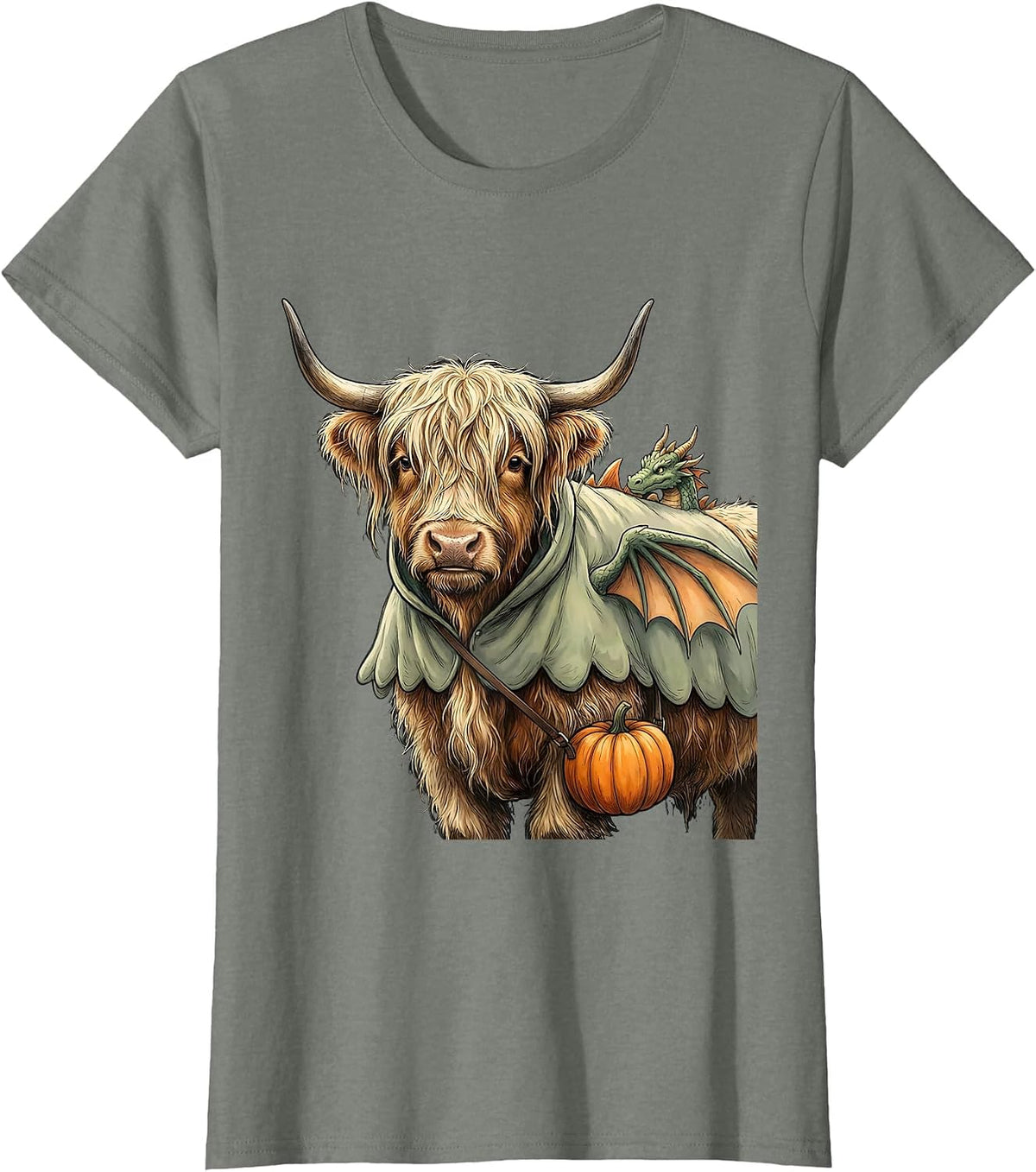 Highland Cow Dragon Costume Funny Halloween Farm Animal T-Shirt - Olive Heather