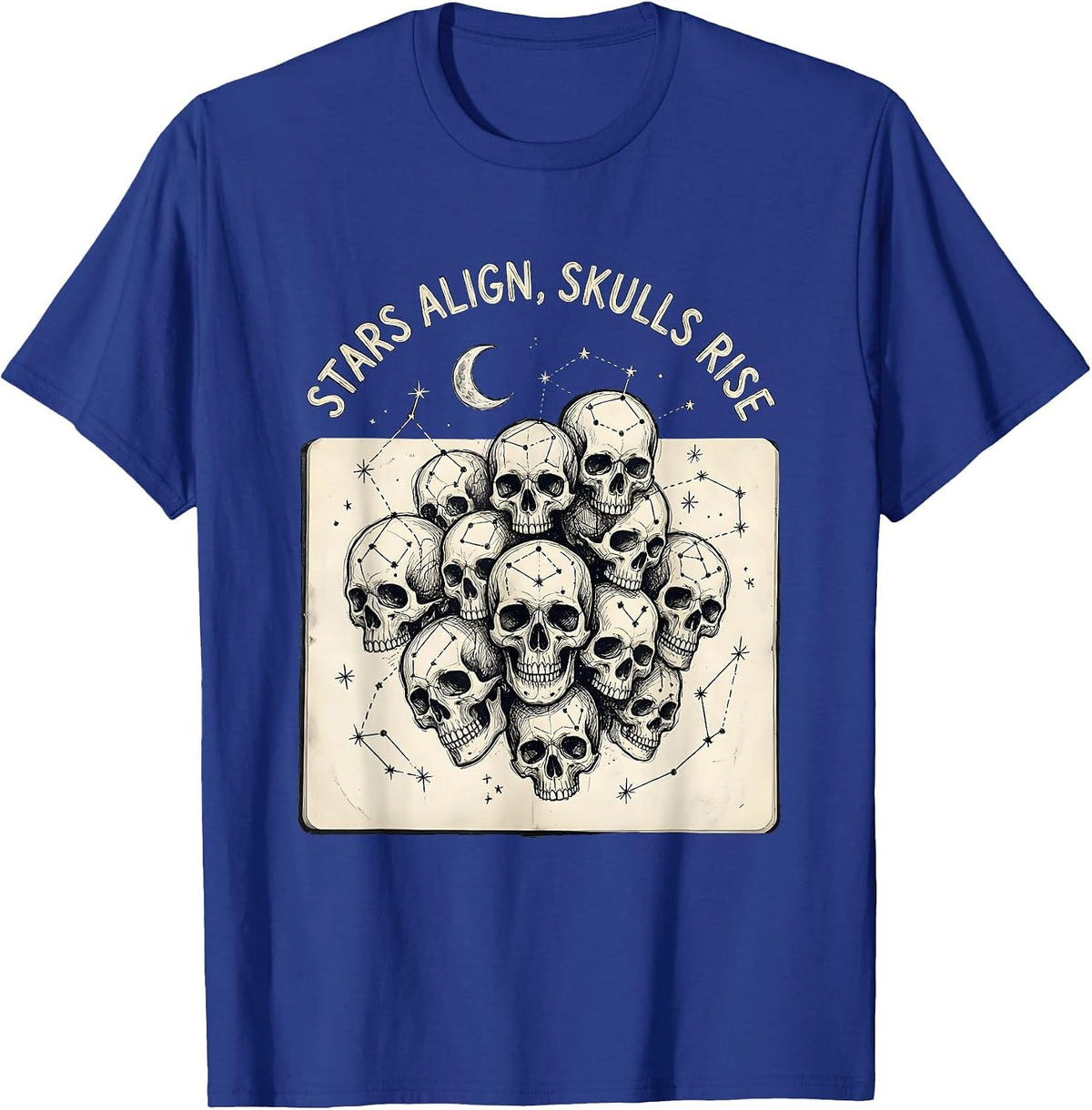 Men's Halloween Tarot Stars Align Skulls Rise Design T-Shirt - Royal Blue