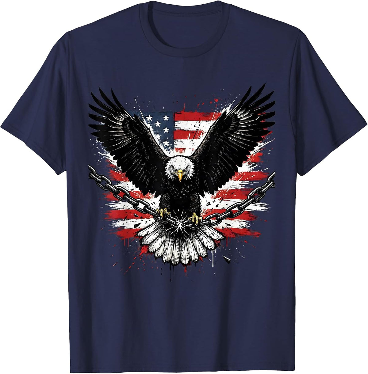 Men's Bald Eagle Breaking Chains Freedom Graphic T-Shirt - Navy Blue