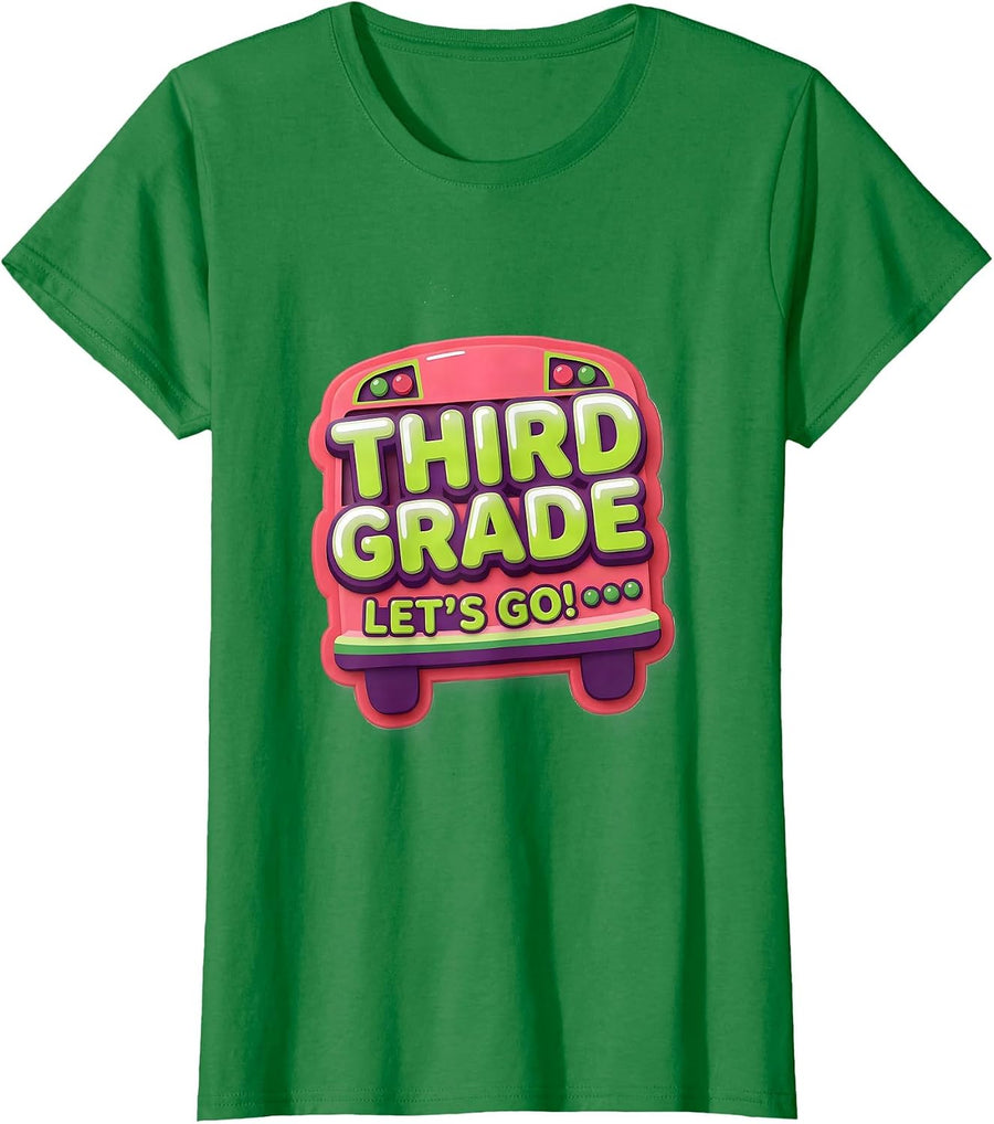 Women's Third Grade Let's Go Gummy Jelly Pop Back to School Teacher T-Shirt - Kelly Green