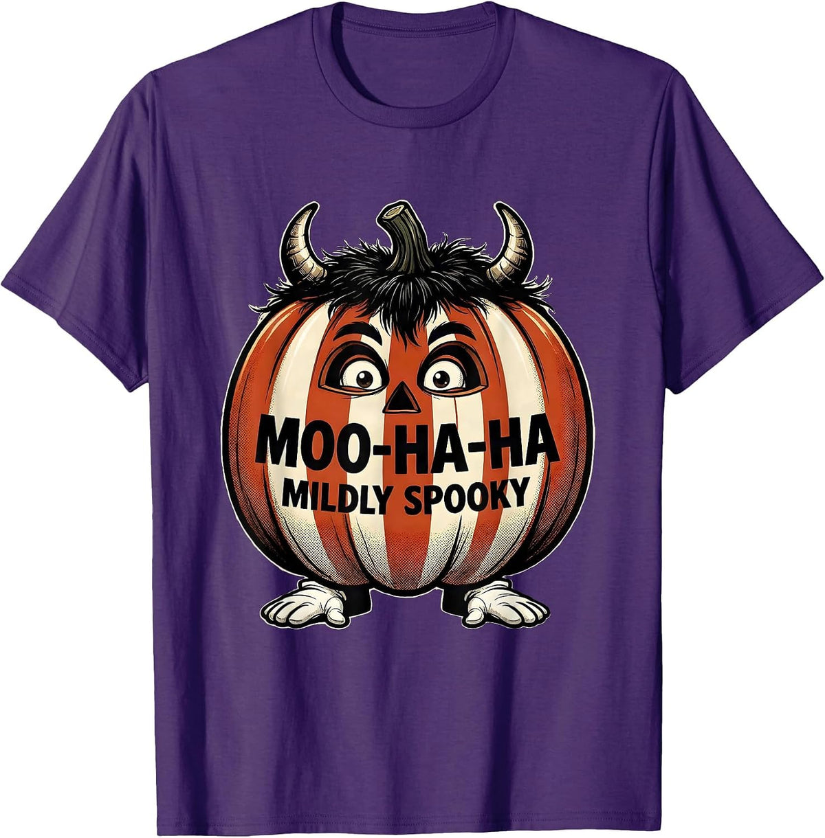 Moo-Ha-Ha, Mildly Spooky Retro Cartoon Highland Cow T-Shirt - Purple