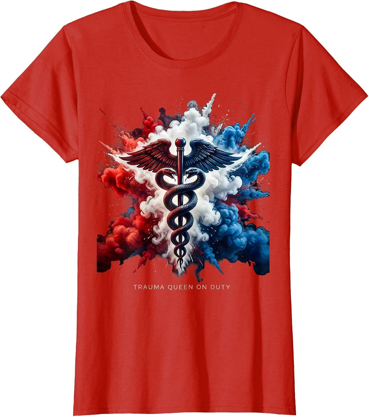 Trauma Queen On Duty EMT Graphic Design T-Shirt - Red