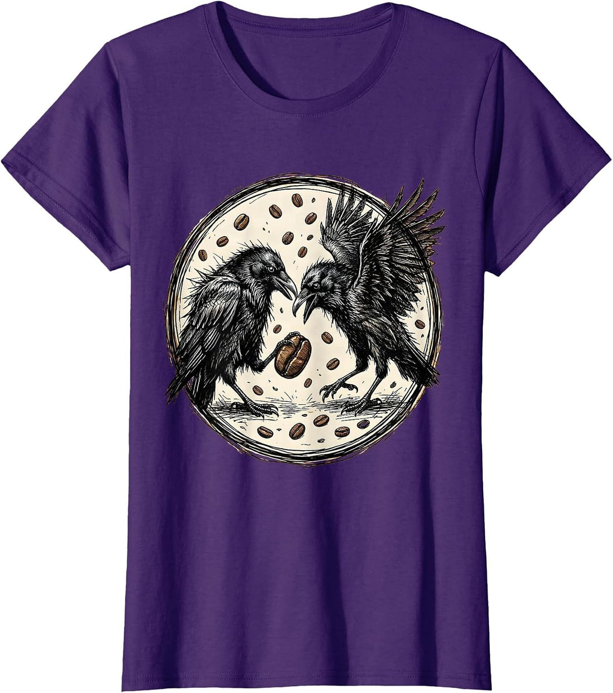 Women's Two Crows Arguing Over Last Coffee Bean T-Shirt - Purple
