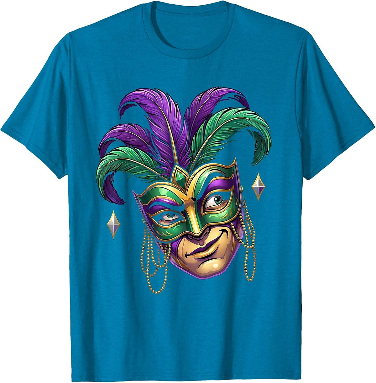 Carnival Mask Cartoon Mardi Gras Party Humor T-Shirt - Sapphire Blue