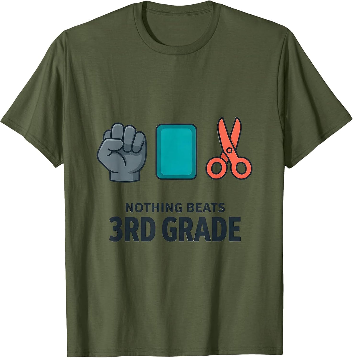Men's Nothing Beats 3rd Grade Back to School Rock Paper Scissors T-Shirt - Olive Green