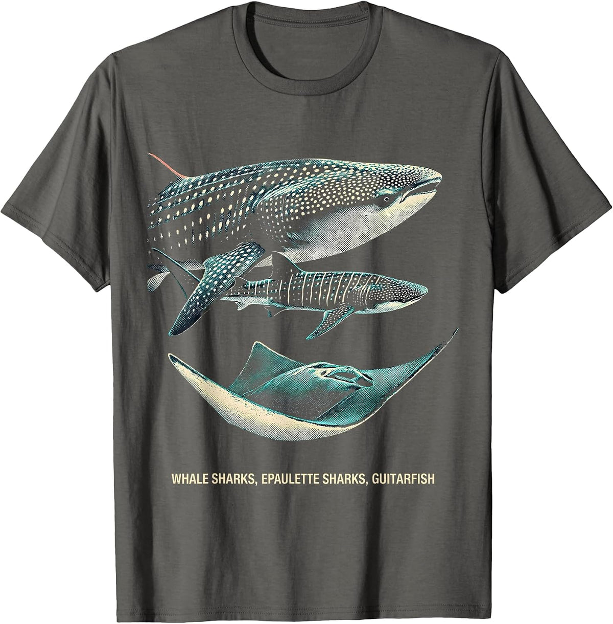 Whale Sharks, Epaulette Sharks, Guitarfish Ocean Lover T-Shirt - Asphalt Grey