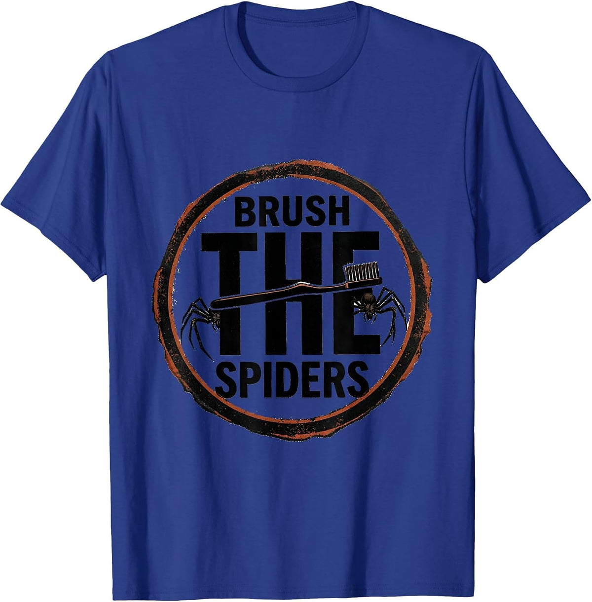 Brush the Spiders Rubber Stamp Halloween Dentist Dental Pun T-Shirt - Royal Blue