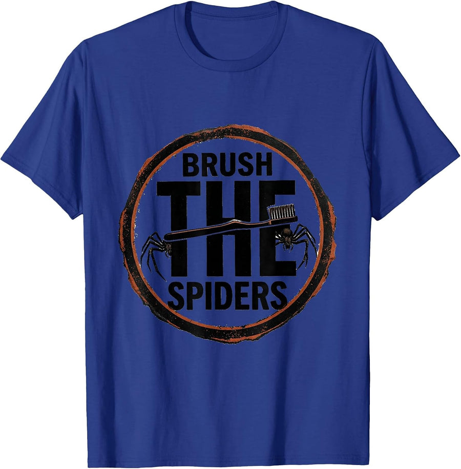Brush the Spiders Rubber Stamp Halloween Dentist Dental Pun T-Shirt - Royal Blue