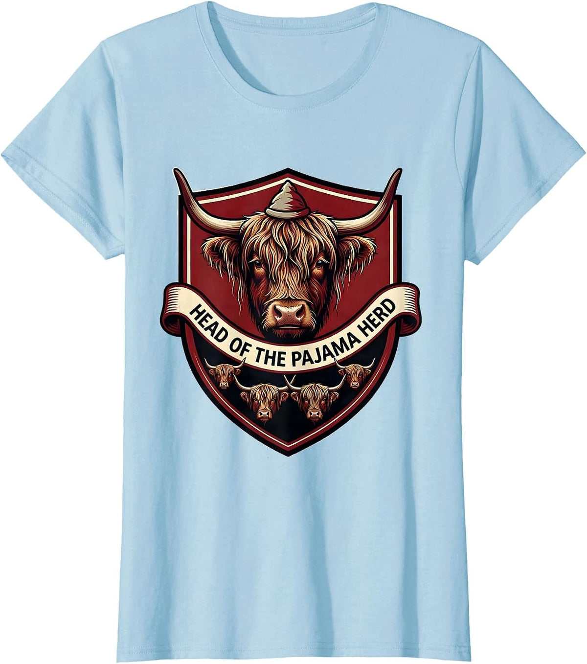 Head of the Pajama Herd Cute Highland Cow Christmas Pajama T-Shirt - Baby Blue