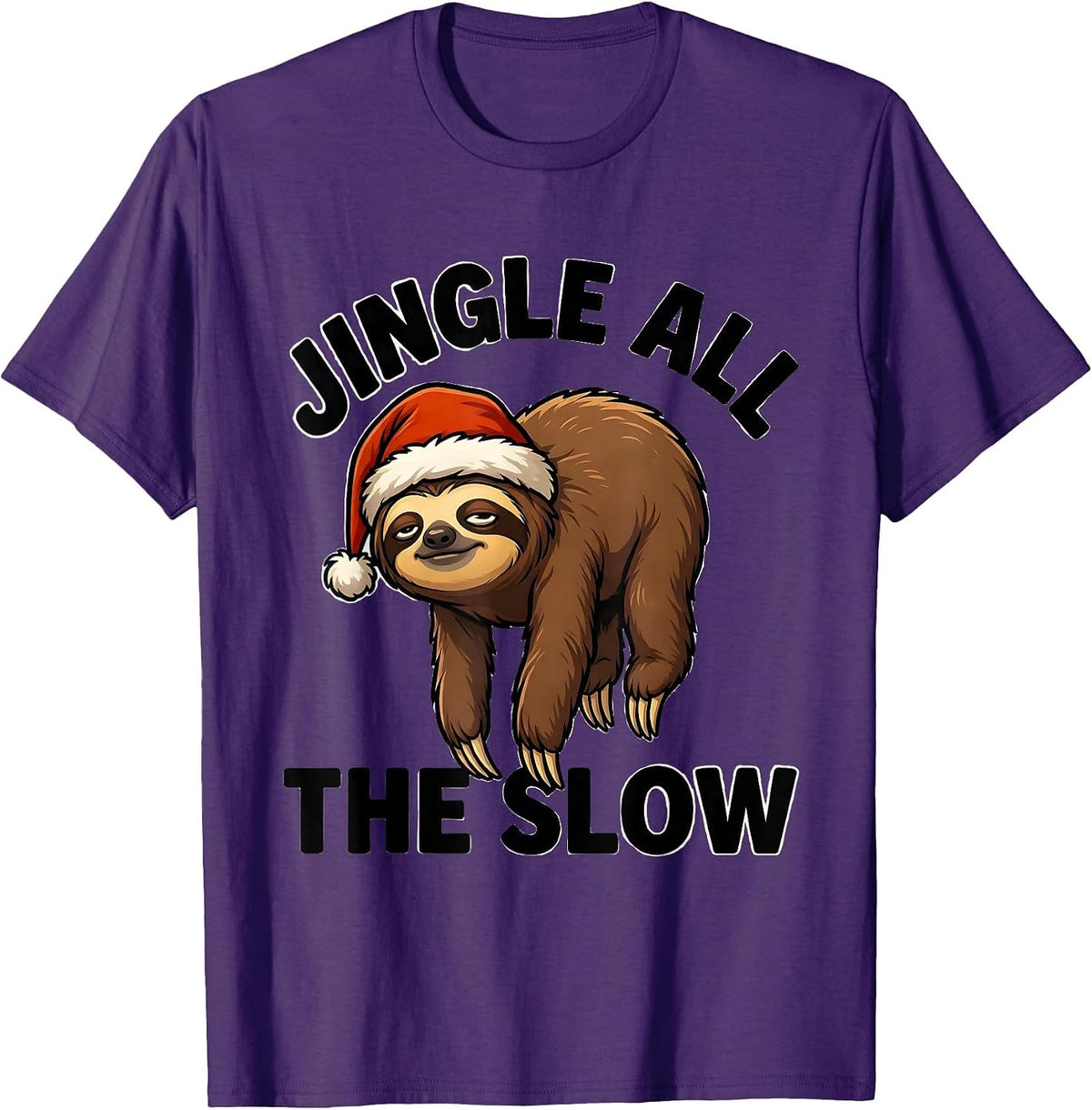 Jingle All The Slow Funny Sloth Lover Christmas Ugly Sweater T-Shirt - Purple