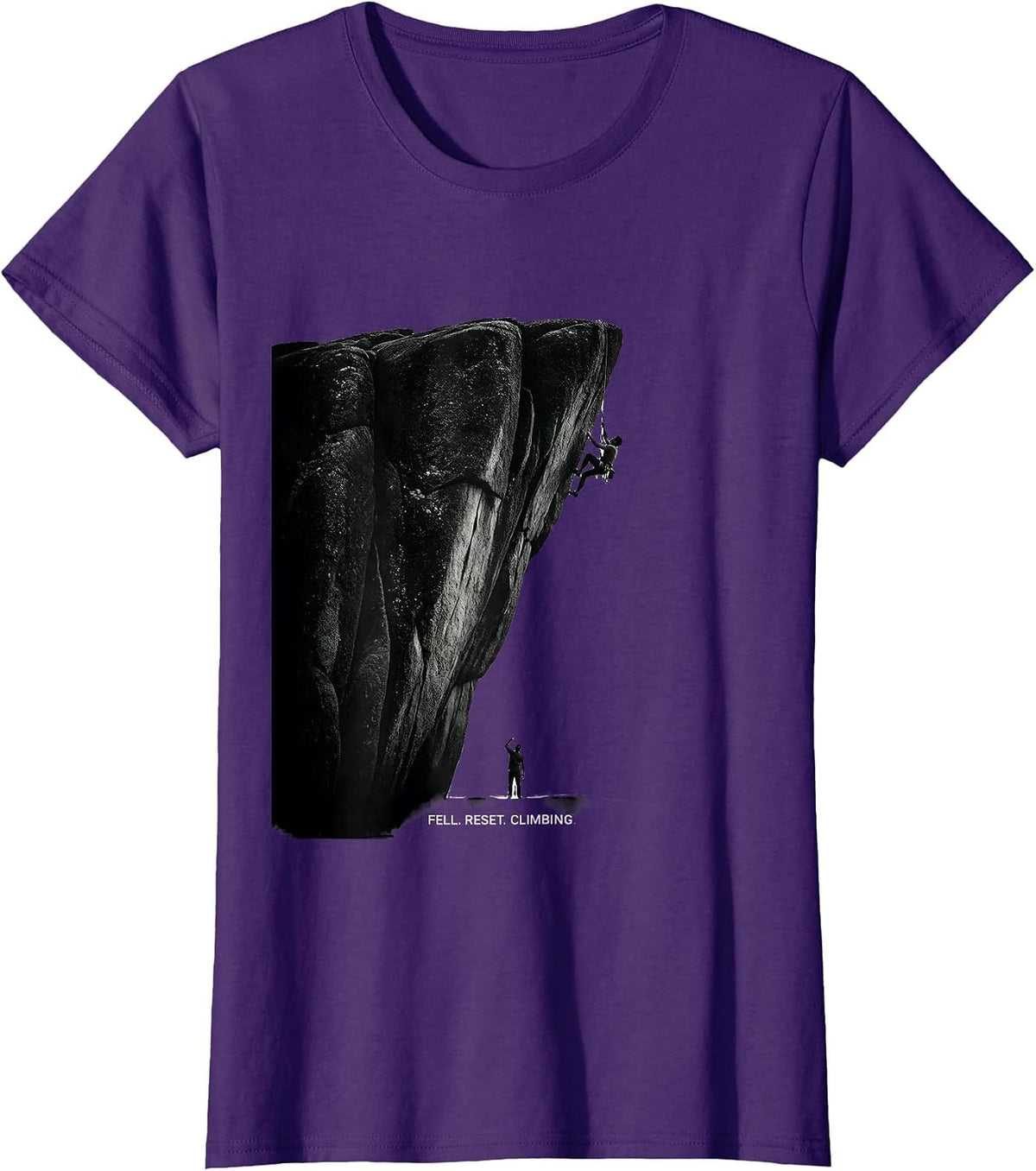 Women's Fell. Reset. Climbing Funny Rock Climber Bouldering Humor T-Shirt - Purple