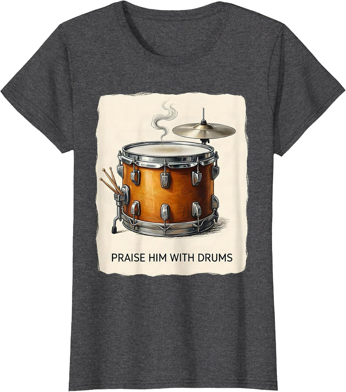 Women's Praise Him With Drums Storybook Christian Musician Worship T-Shirt - Dark Heather Grey