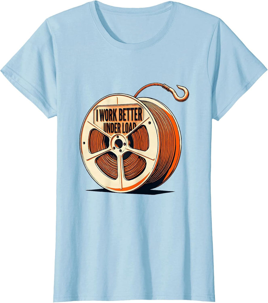 Women's I Work Better Under Load Funny Electrician Lineman Skeleton T-Shirt - Baby Blue