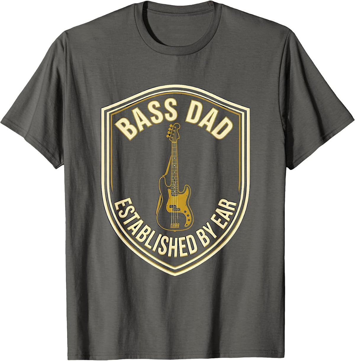 Men's Bass Dad Established By Ear Funny Guitar Dad Father Humor T-Shirt - Asphalt Grey