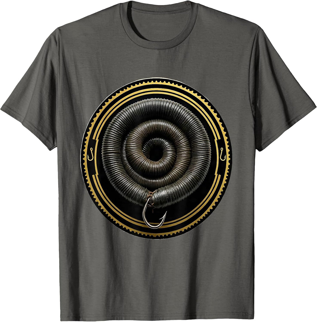 Men's Rubber Worm Lure Coiled Snake Fishing Graphic T-Shirt - Asphalt Grey