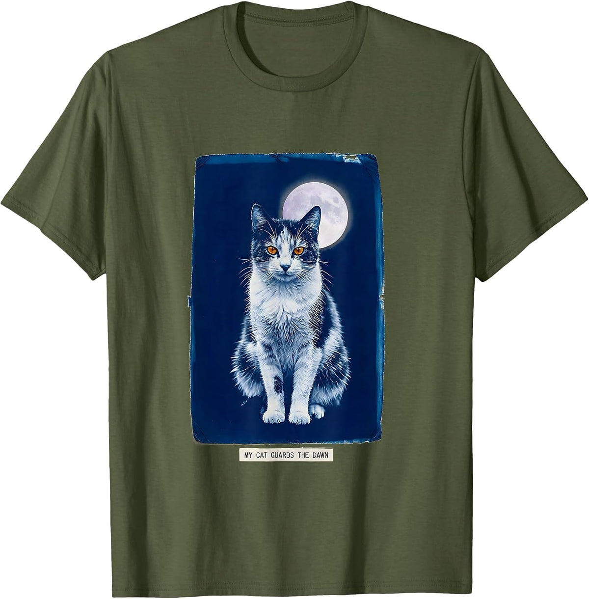 My Cat Guards The Dawn Mystical Clan Cat Fan Art T-Shirt - Olive Green