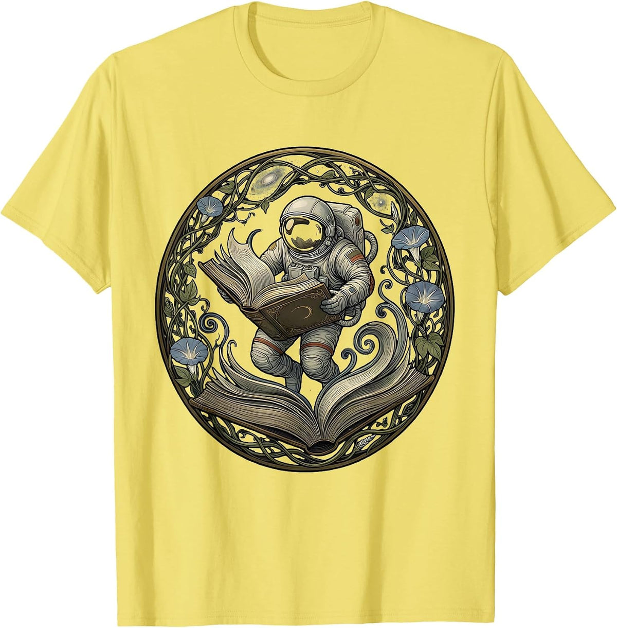 Men's Astronaut Floating With Open Book Space Art T-Shirt - Lemon Yellow