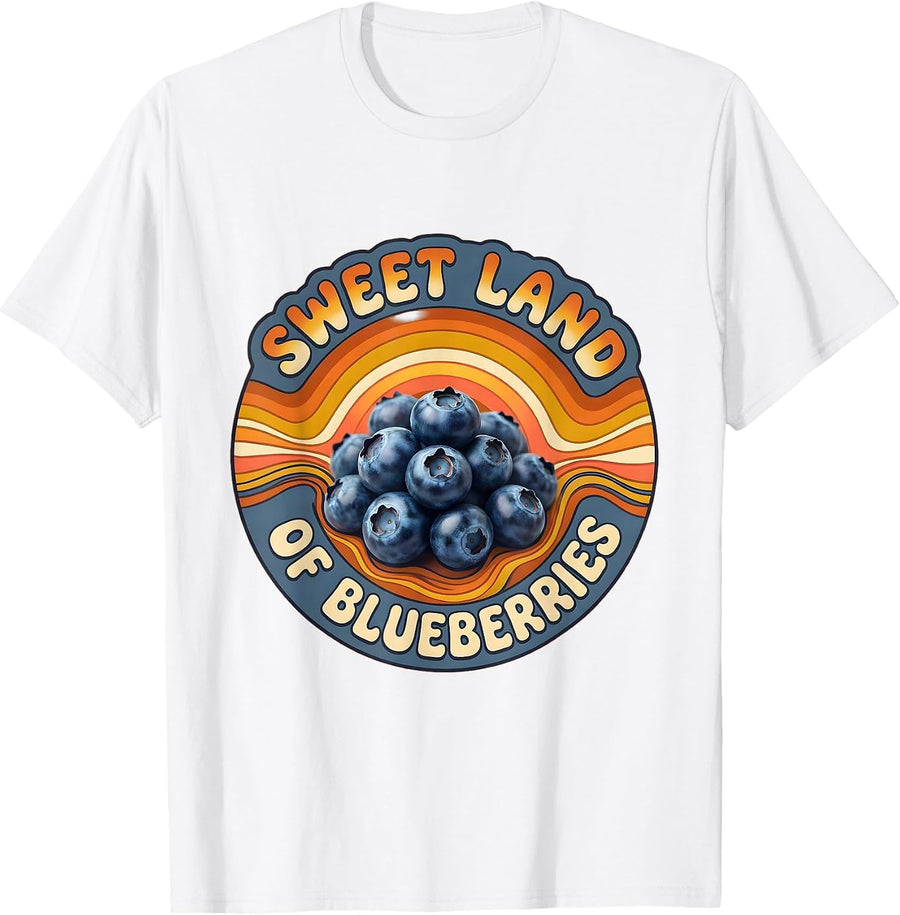 Sweet Land of Blueberries Red White Blue Design T-Shirt - White