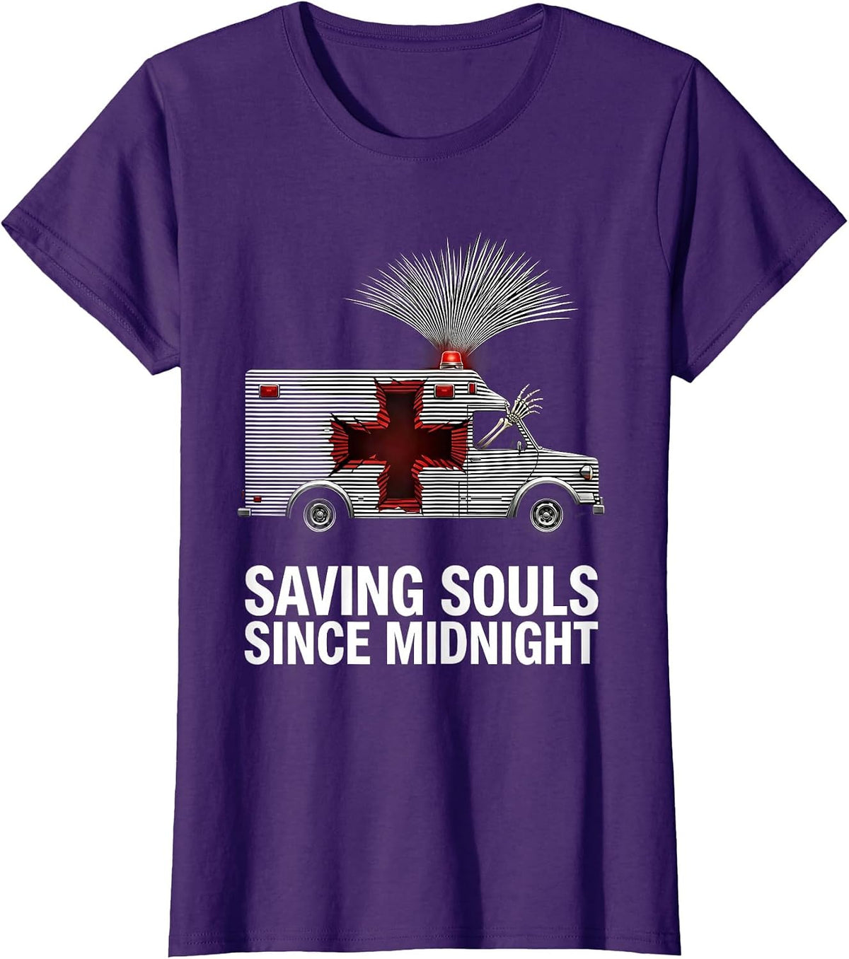 Women's Halloween EMT Saving Souls Since Midnight Design T-Shirt - Purple