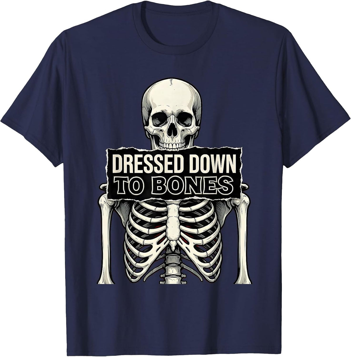 Men's Dressed Down to Bones Skeleton Graphic Design T-Shirt - Navy Blue