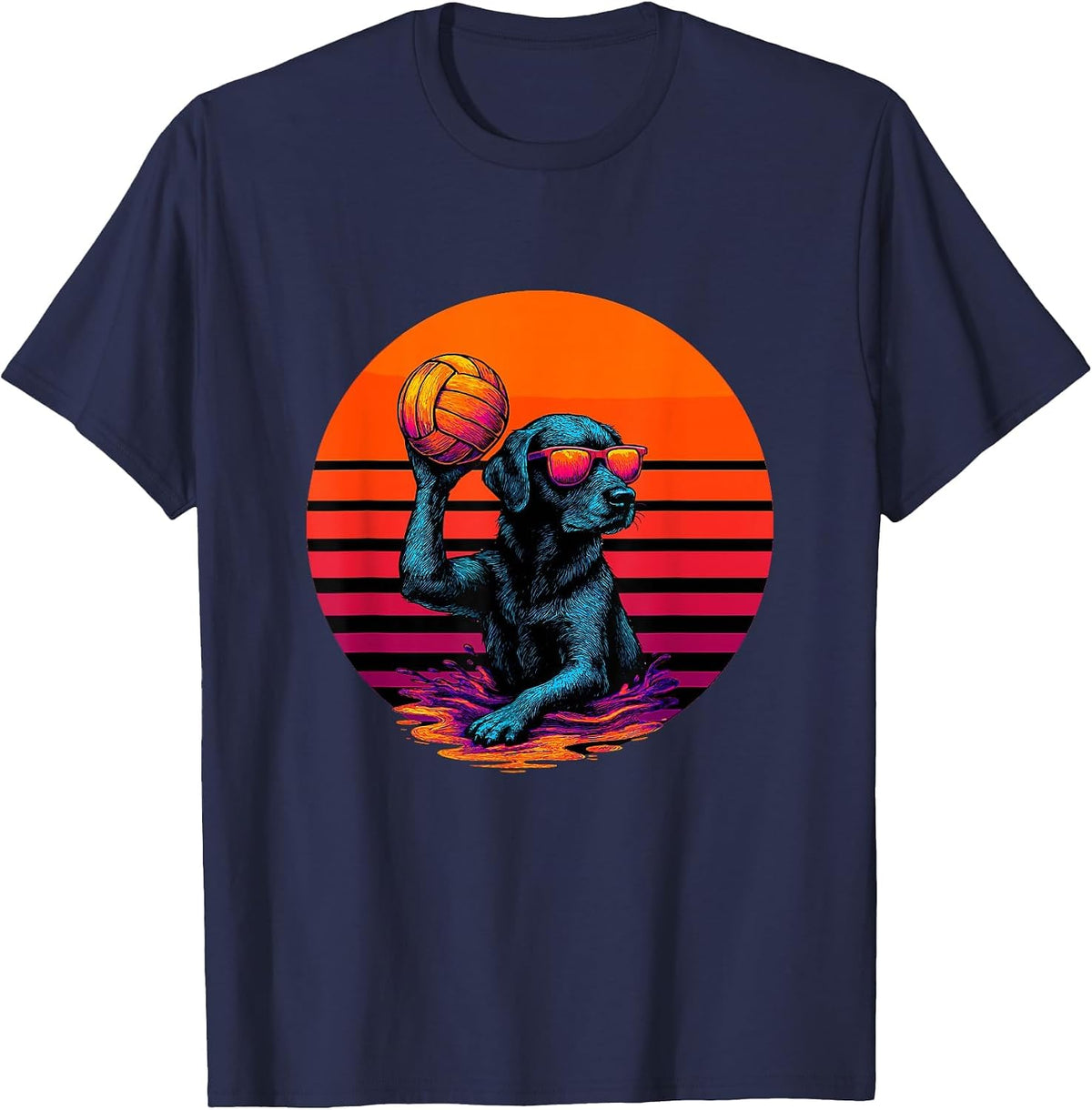 Retro Dog Playing Water Polo Water Polo Player T-Shirt - Navy Blue