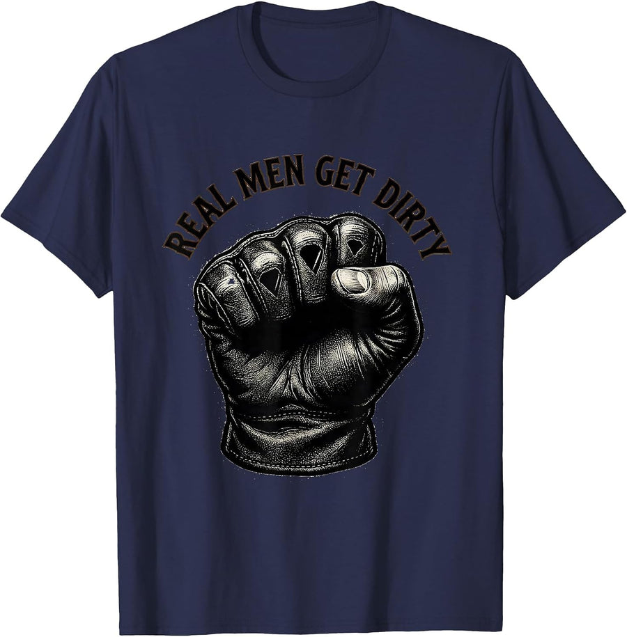 Real Men Get Dirty Blue Collar Worker Design T-Shirt - Navy Blue