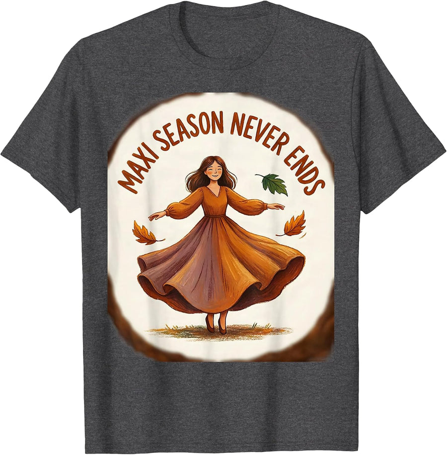 Men's Maxi Season Never Ends Flowy Fall Dress Design T-Shirt - Dark Heather Grey