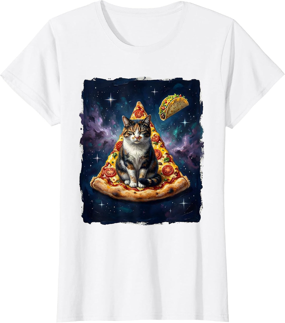 Deadpan Cat In Pizza Slice Space Meme Humor T-Shirt - White