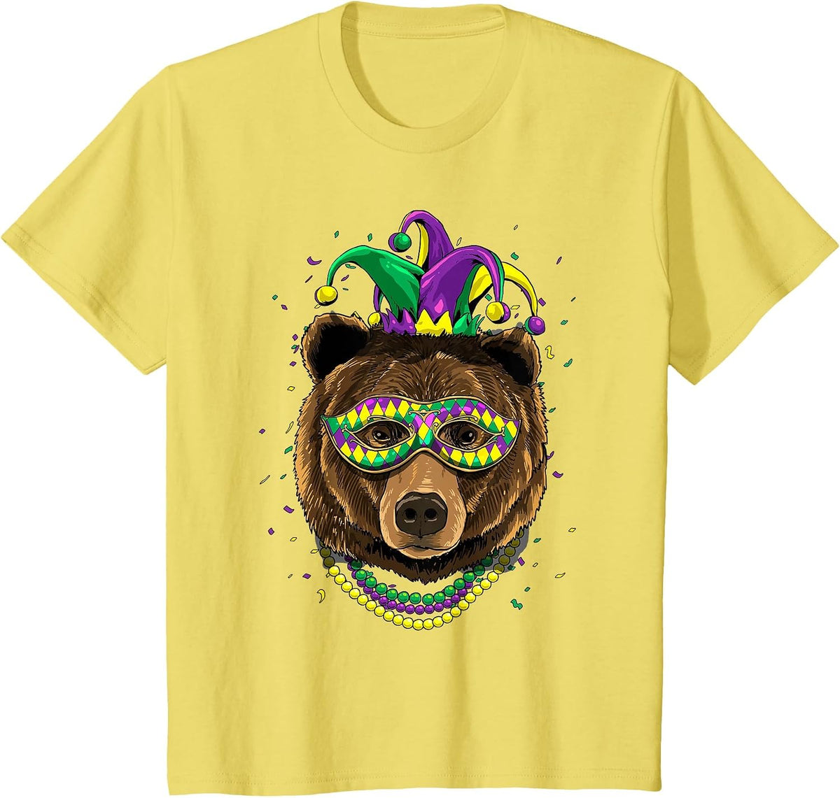Bear Animal Lover Cute Mardi Gras Carnival Jester T-Shirt, Youth, Lemon Yellow, 2T - As Pictured