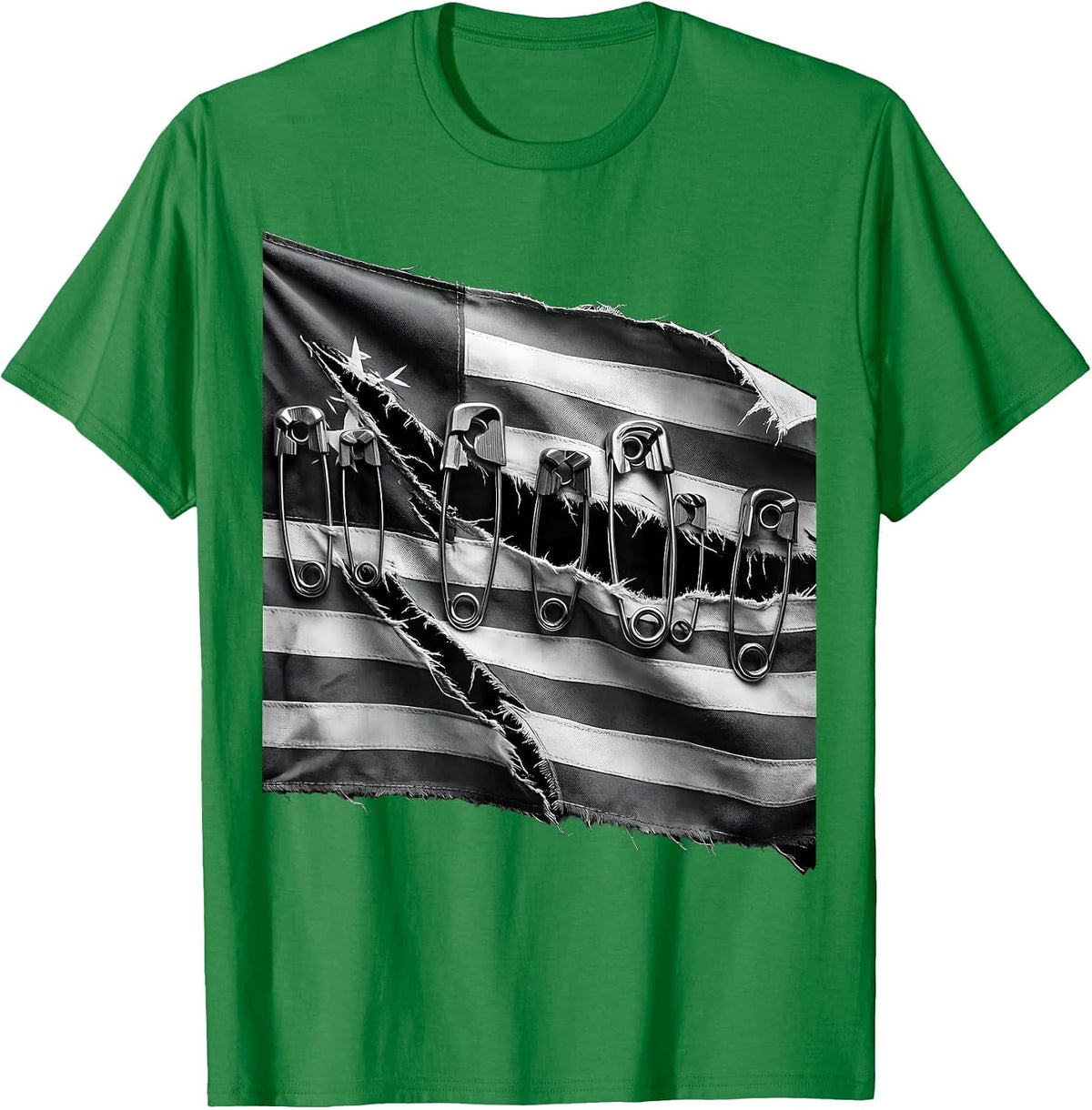 Men's Punk Torn Flag Safety Pin Repair Graphic T-Shirt - Kelly Green