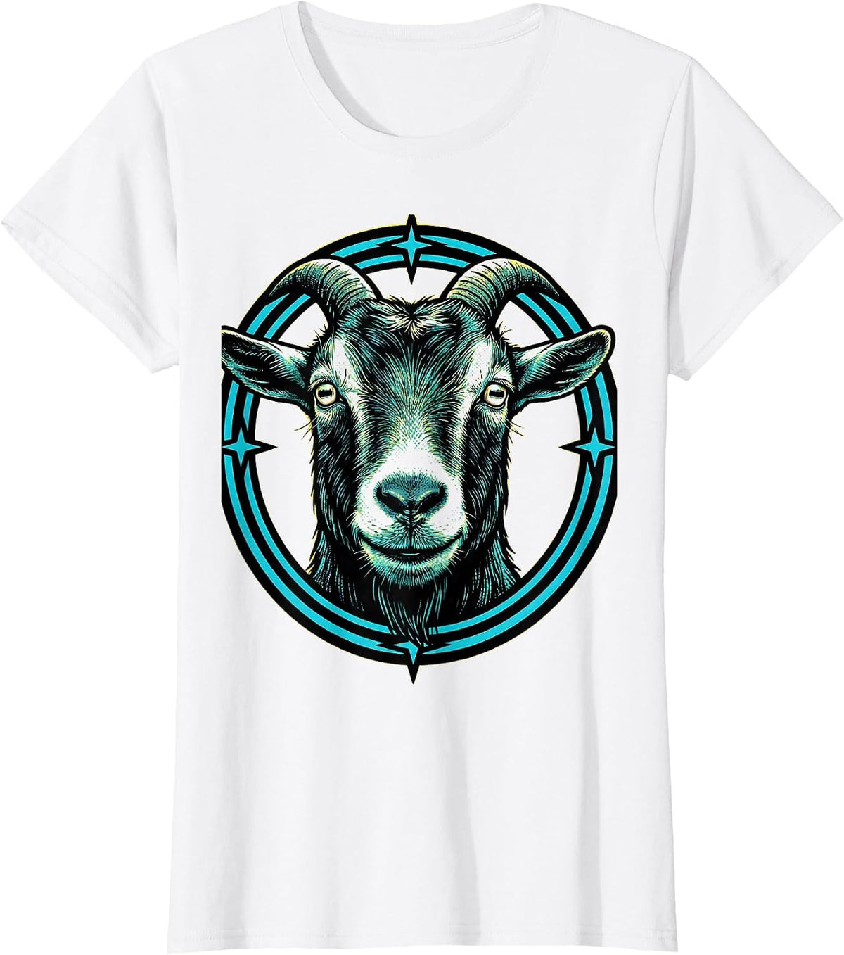 Women's Goat Staring Directly Into Camera Illustration T-Shirt - White
