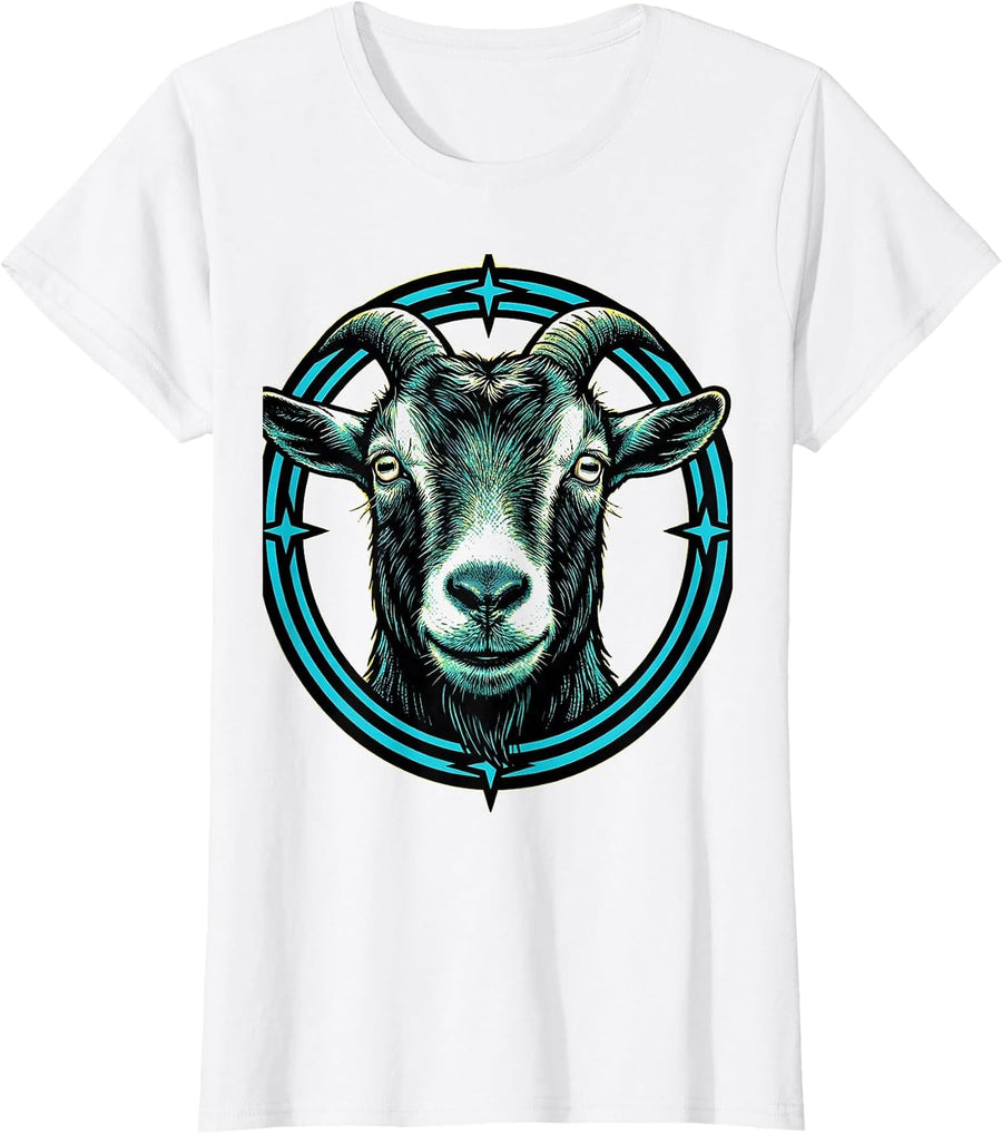 Women's Goat Staring Directly Into Camera Illustration T-Shirt - White