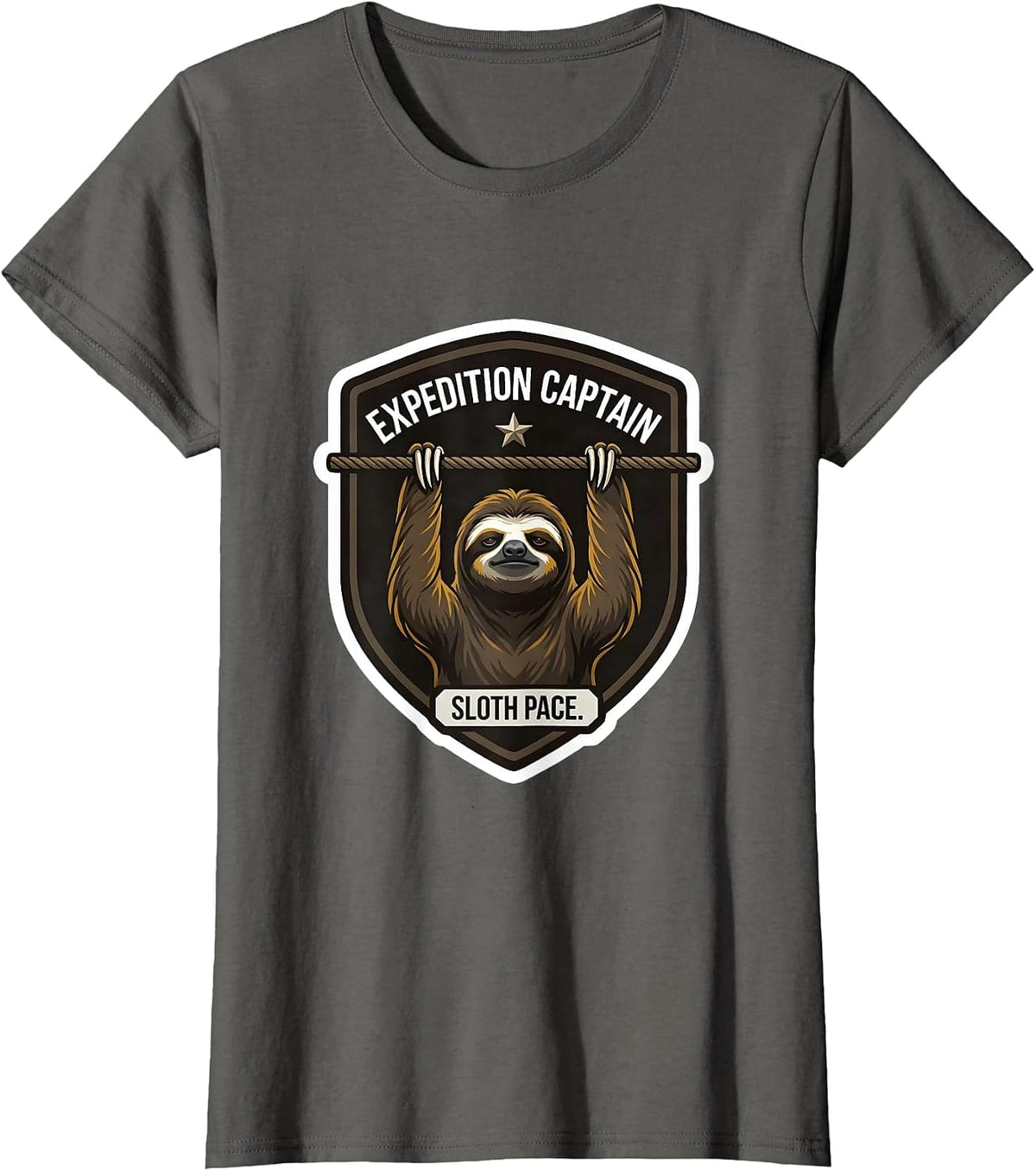 Women's Expedition Captain Sloth Pace Funny Sloth Lover Gift T-Shirt - Asphalt Grey