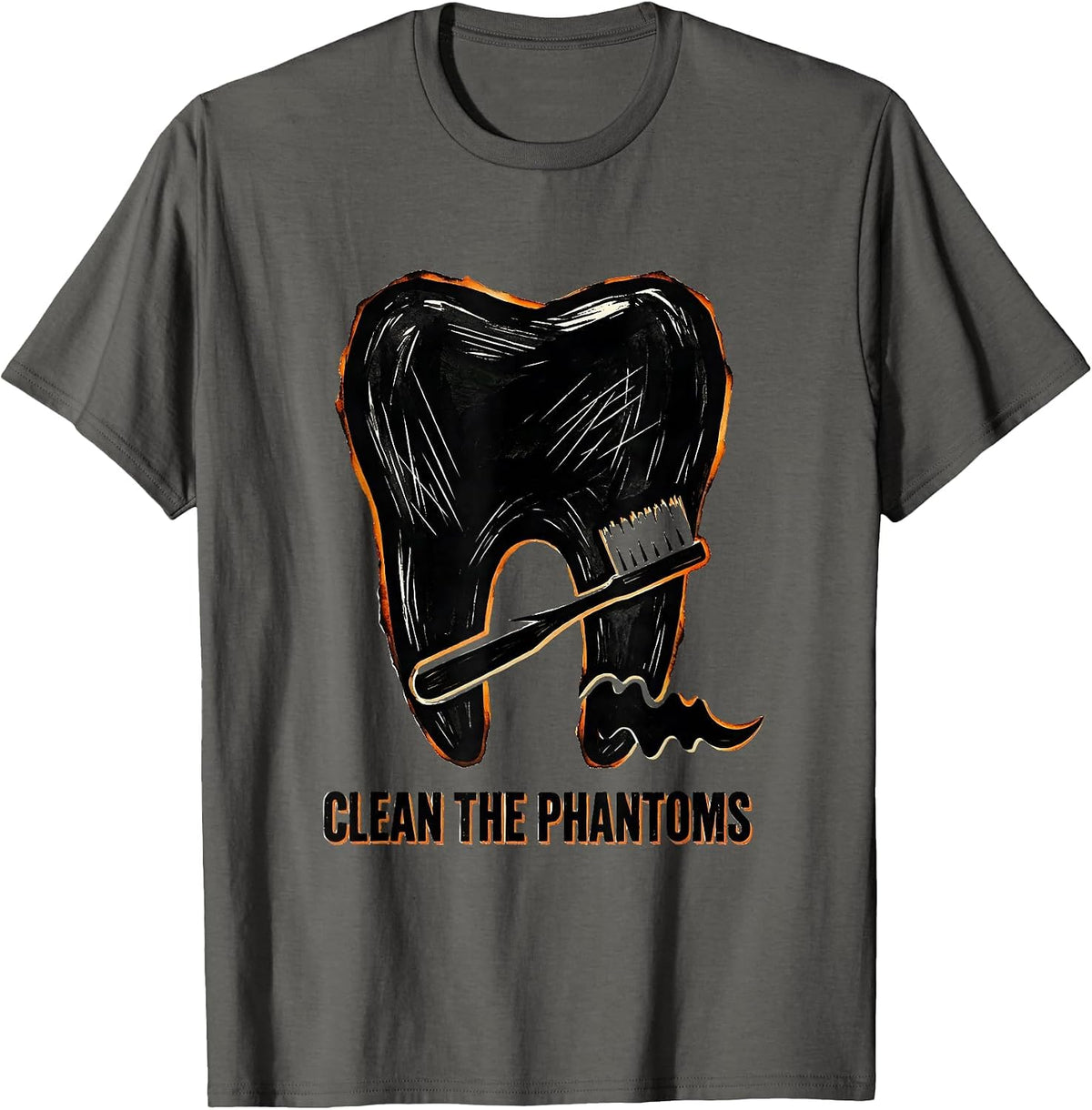 Clean the Phantoms Funny Dental Halloween Costume Dentist T-Shirt - Asphalt Grey