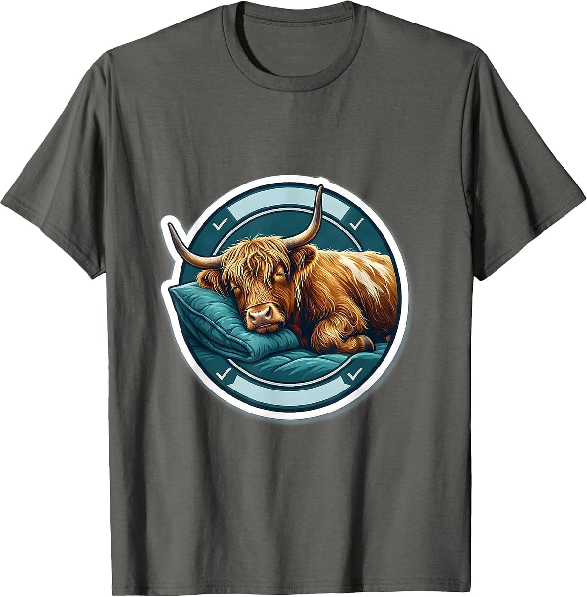 Men's Highland Cow Sleepshirt Cozy Pajama Gift T-Shirt - Asphalt Grey
