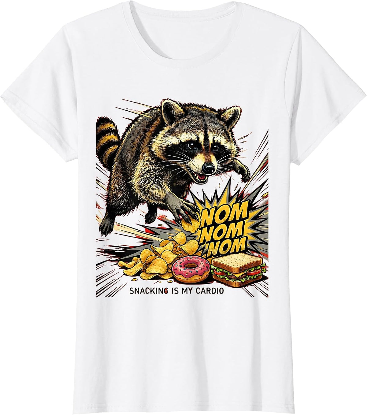 Snacking Is My Cardio Funny Raccoon Design T-Shirt - White