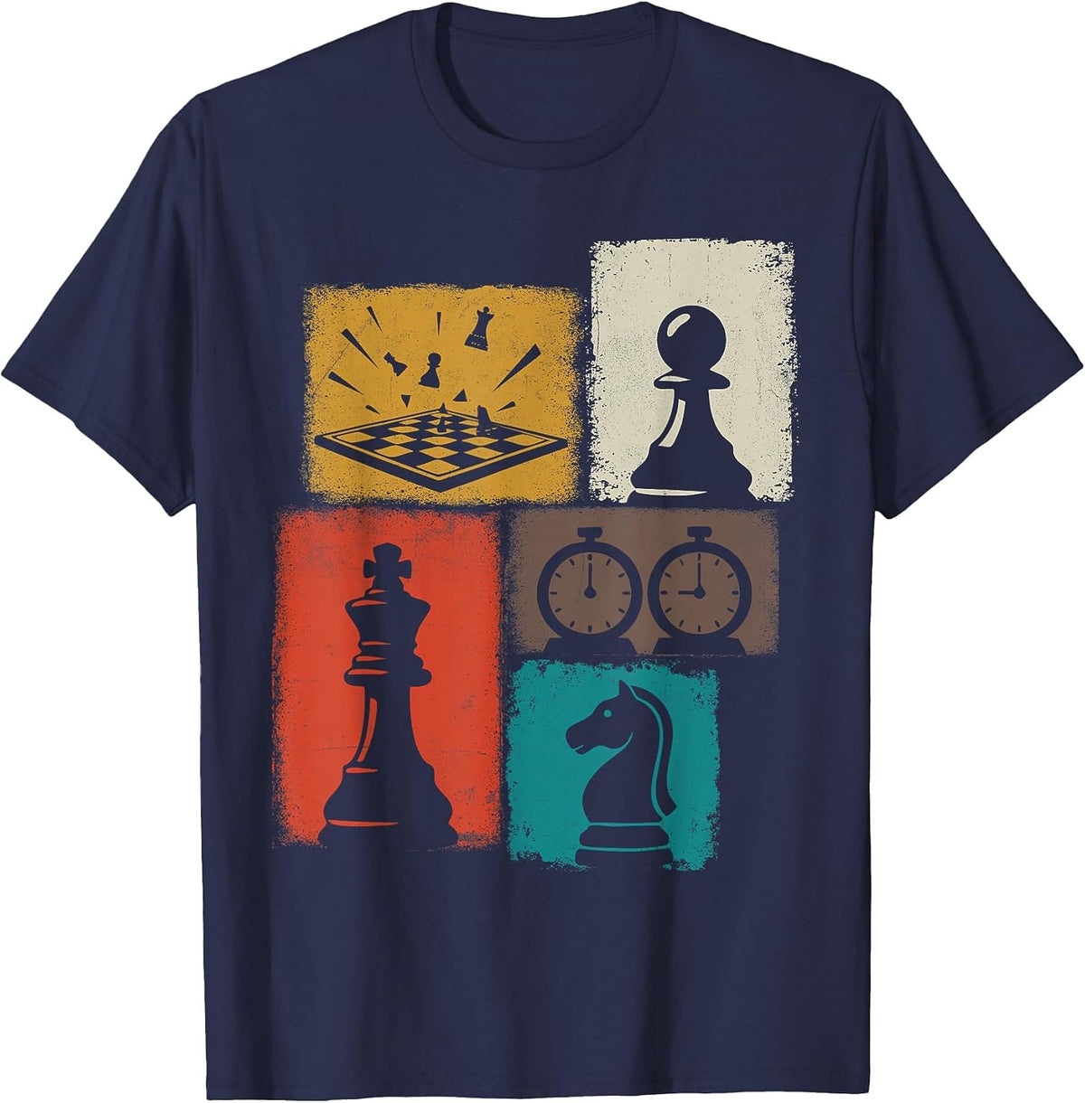 Chess Vintage Collage Player Grandmaster Board Gamer T-Shirt - Navy Blue