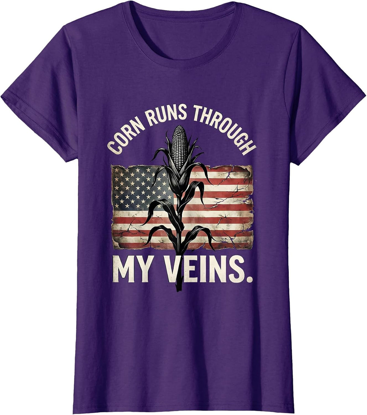 Women's Corn Runs Through My Veins Funny Corn Design T-Shirt - Purple