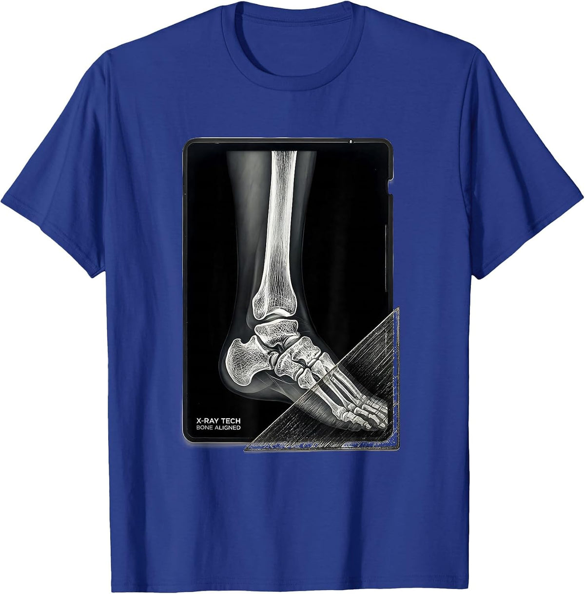 Men's X-Ray Tech Bone Aligned Scratchboard Radiology Technologist T-Shirt - Royal Blue