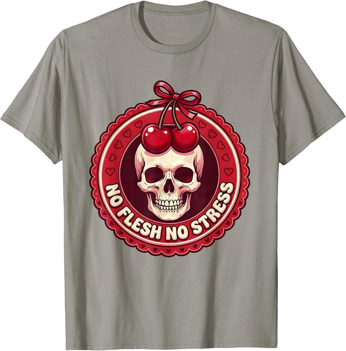 Men's No Flesh No Stress Skeleton Design T-Shirt - Slate Grey