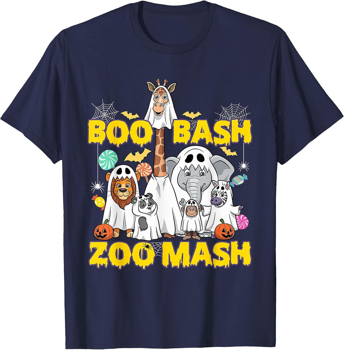 Boo Bash Zoo Mash Halloween Animals T-Shirt - Navy Blue