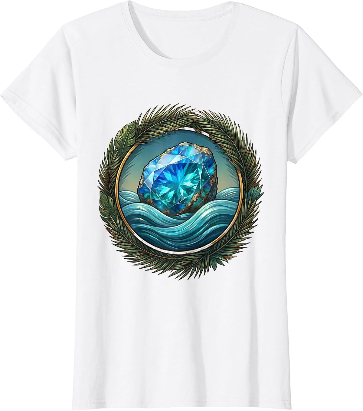 Women's Dominican Republic Larimar Gemstone Ocean Reflection T-Shirt - White