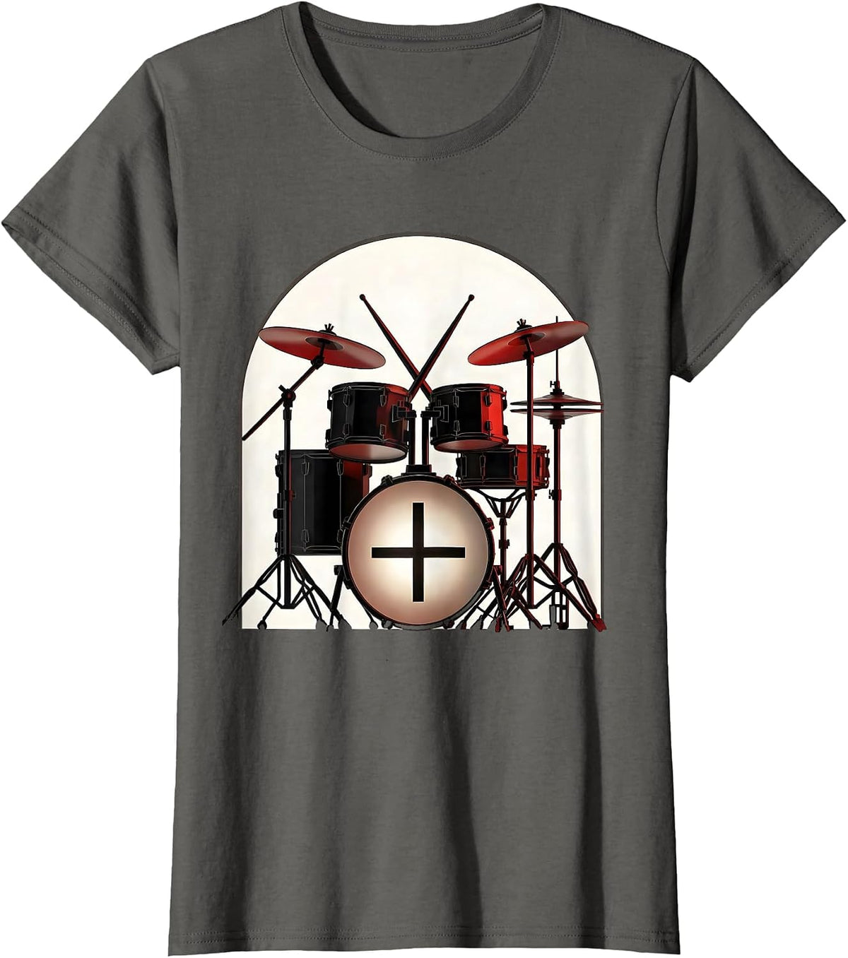 Geometric Drum Kit Church Arch Christian Musician Worship T-Shirt, Women, Asphalt Grey, XX-Large - As Pictured