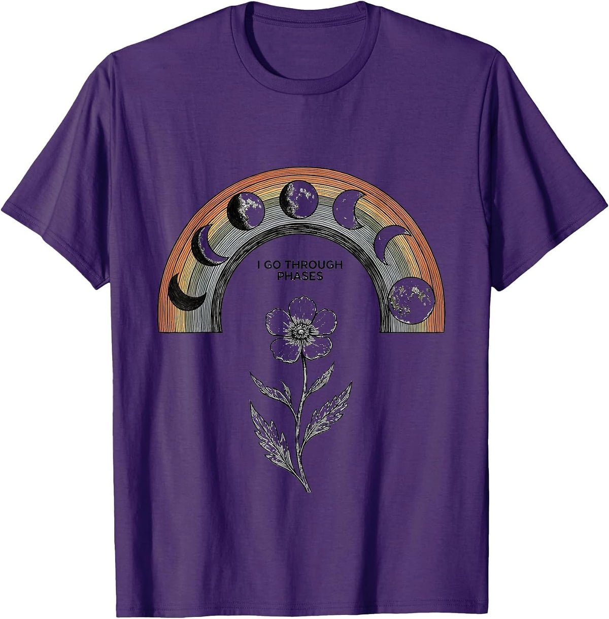 Men's I Go Through Phases Mystic Moon Phase Astronomy Boho T-Shirt - Purple