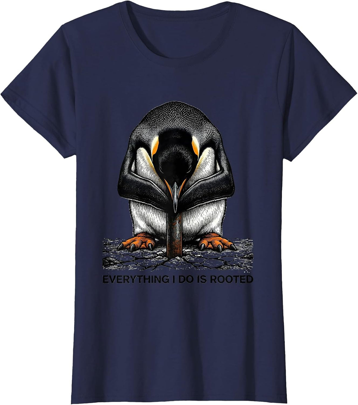 Women's Everything I Do Is Rooted Funny Penguin Martial Arts Humor T-Shirt - Navy Blue