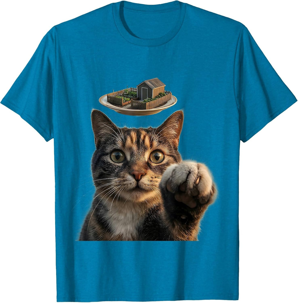 Calico Cat UFO Selfie Funny Meme Gift For Cat Lovers T-Shirt - Sapphire Blue