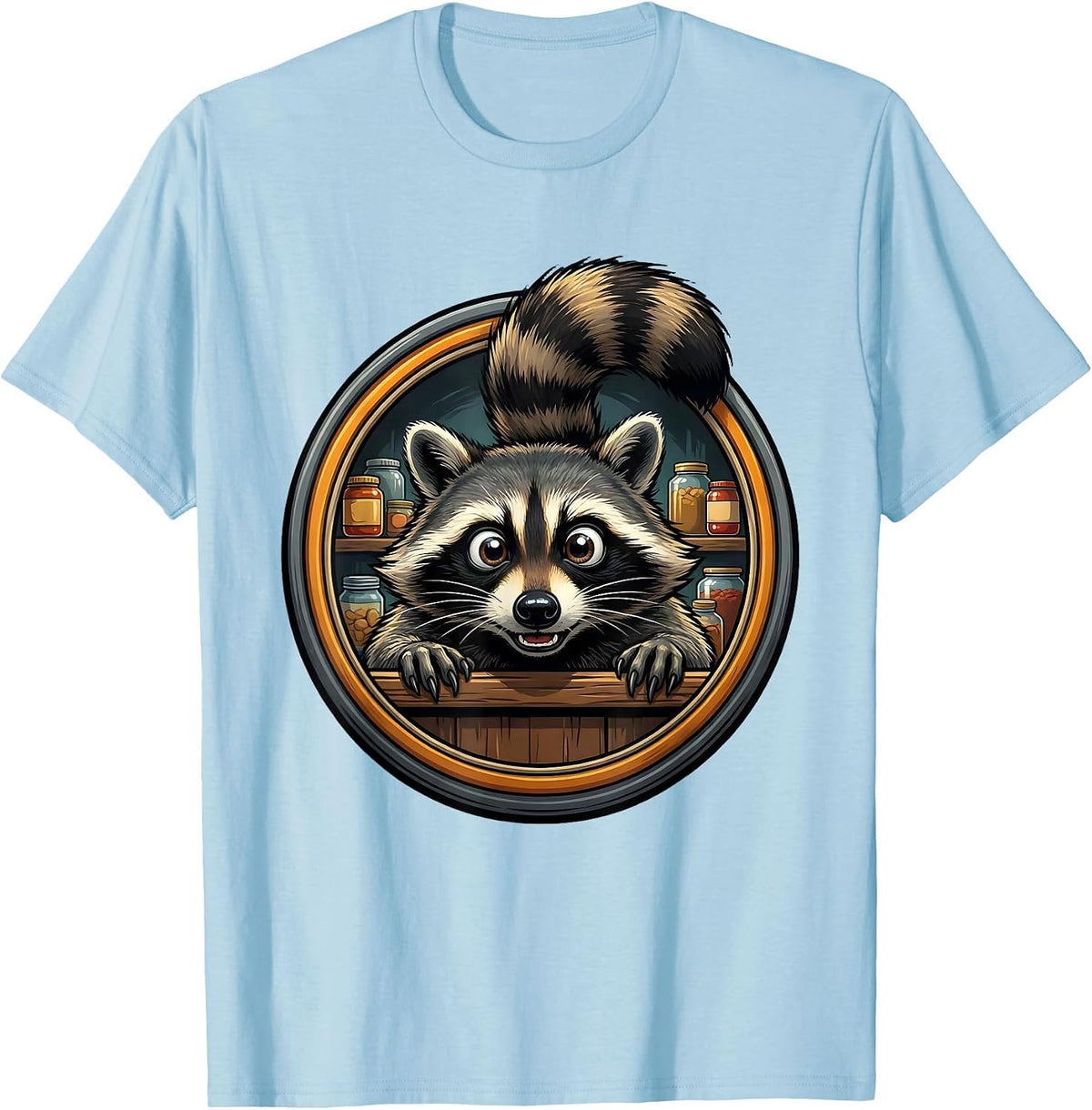 Men's Glowing Eyes Raccoon in the Dark Pantry T-Shirt - Baby Blue