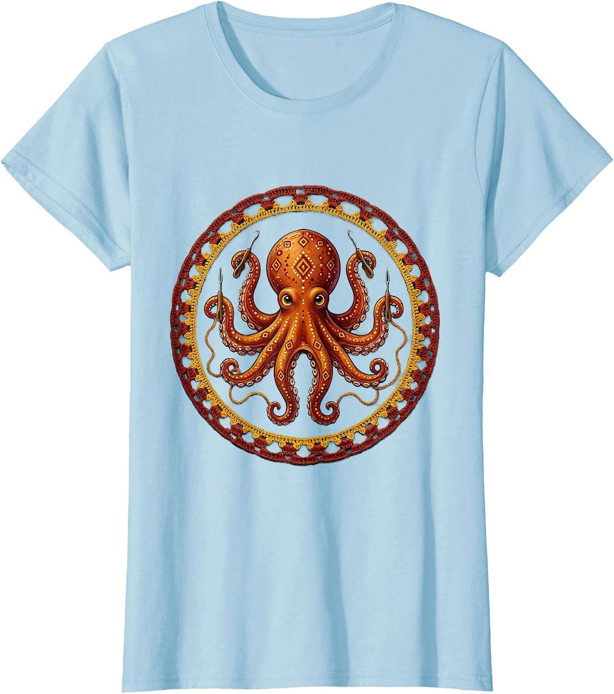 Octopus Crocheting With All Eight Arms T-Shirt - Baby Blue